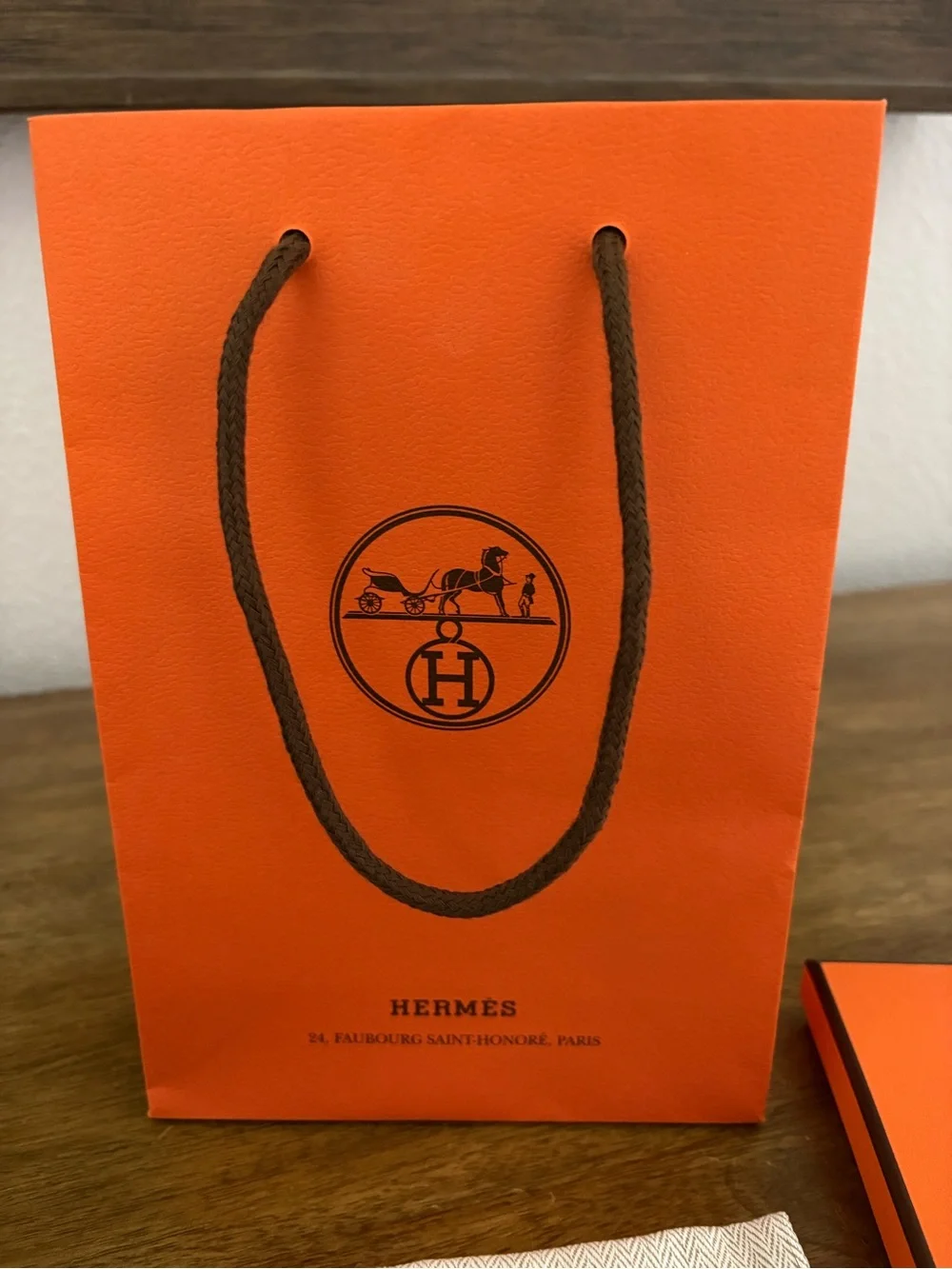Hermes Bright Orange Empty Gift Bag and Box Set with Brown Ribbon NWOT